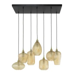 Industriële hanglamp Olaf amber 7-lichts glas - 38x95x150 cm - Amber color glas