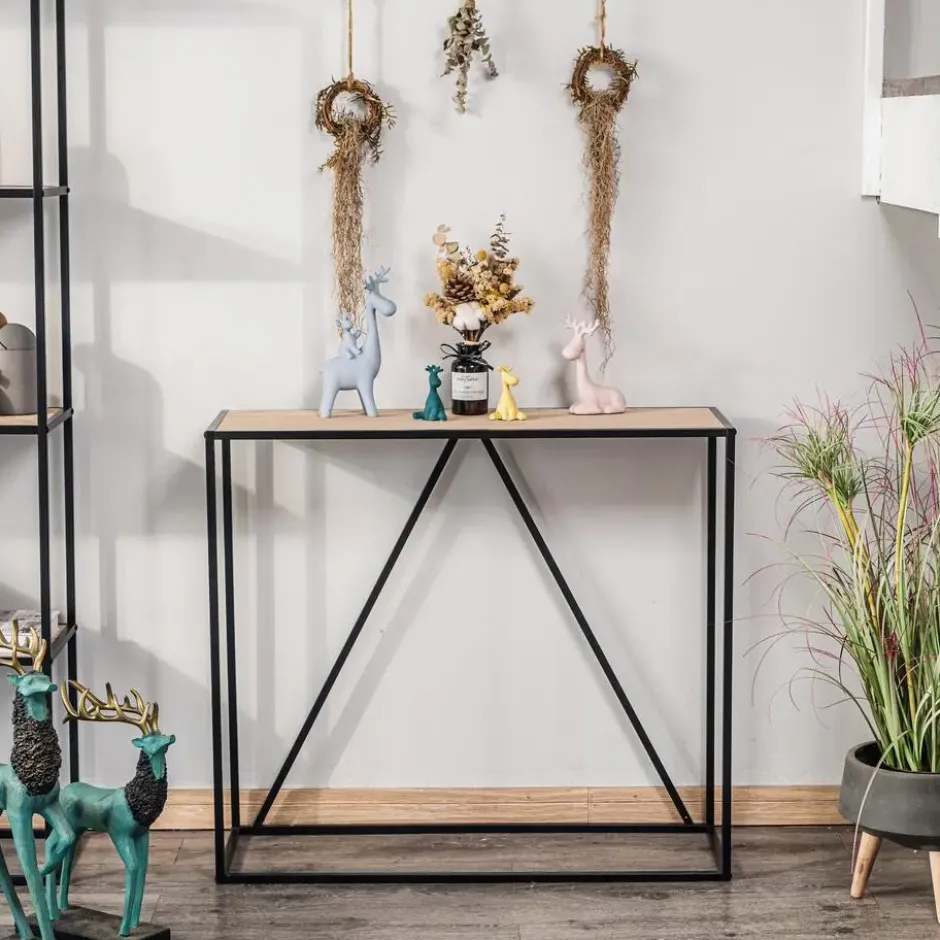 Industriële houten en zwarte metalen consolestijl