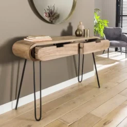 Industriële sidetable Jasmine 2 lades mangohout 30x120x76 cm Mangohout