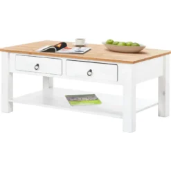 Ines - Salontafel met 2 laden wit grenen en honing
