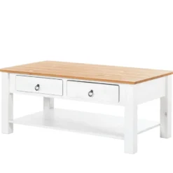Ines - Salontafel met 2 laden wit grenen en honing