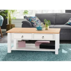 Ines - Salontafel met 2 laden wit grenen en honing