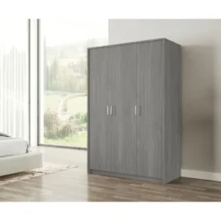 Interiax Kledingkast 'Amelie' - Grijze Eik - 3 Deurs - 180x120x54 cm