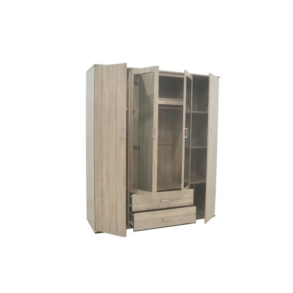 Interiax Kledingkast 'Lena' - Sonoma Eik - 4 Deurs - 185x160x52cm