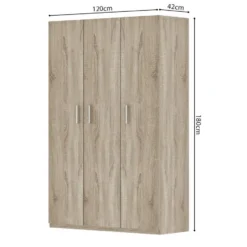 Interiax Kledingkast 'Mila' - Sonoma Eik - 3 Deurs - 180x120x42 cm
