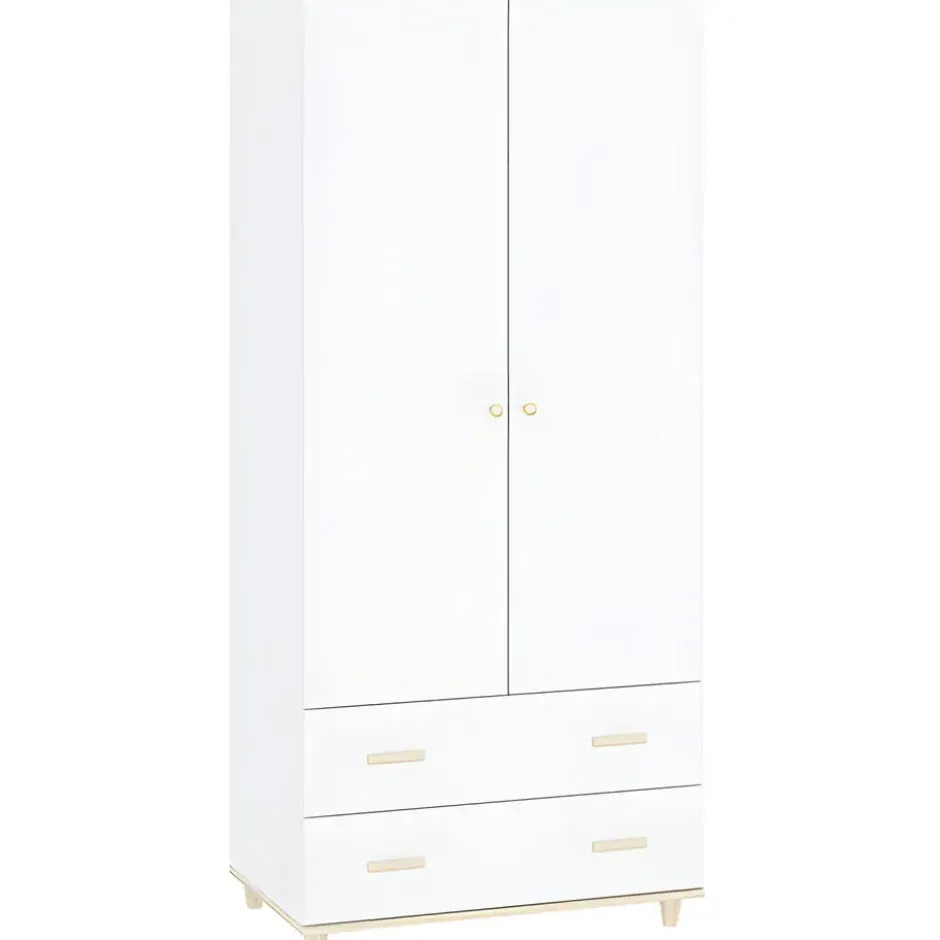 Interiax Kledingkast 'Treviso' - 2 Deuren, 2 Laden - Wit/Goud - 180x80x50,5cm