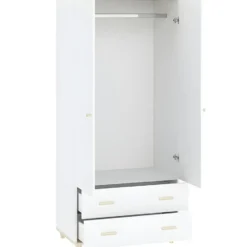 Interiax Kledingkast 'Treviso' - 2 Deuren, 2 Laden - Wit/Goud - 180x80x50,5cm