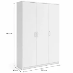 Interiax Opbergkast - Kledingkast 'Amelie' - Wit - 3 Deurs - 180x120x40cm