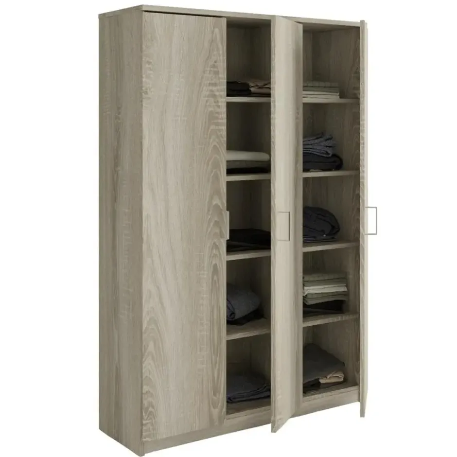 Interiax Opbergkast - Kledingkast 'Amelie' - Sonoma Eik - 3 Deurs - 180x120x40cm