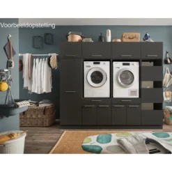 Interiax WASHWALL 'Mary' Wasmachine Opbergkast Antraciet - 162x50x67.5 cm