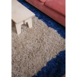 Interieur05 hoogpolig vloerkleed polyester Pilo beige/blauw - 230 x 160 cm
