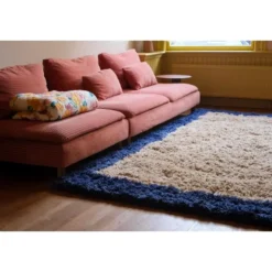Interieur05 hoogpolig vloerkleed polyester Pilo beige/blauw - 230 x 160 cm