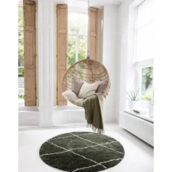 Interieur05 rond berber vloerkleed Nea groen/cream - 160 x 160 cm