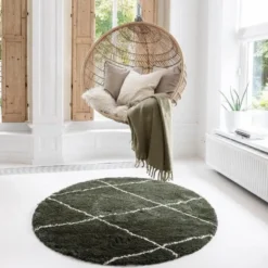 Interieur05 rond berber vloerkleed Nea groen/cream - 160 x 160 cm