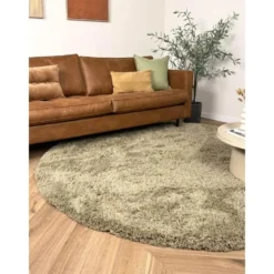 Interieur05 rond hoogpolig vloerkleed polyester Pilo groen - 290 x 200 cm