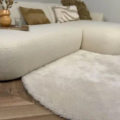Interieur05 rond hoogpolig vloerkleed Furr beige - 200 x 200 cm