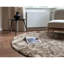 Interieur05 Rond Hoogpolig vloerkleed Odelia Bruin/taupe - 240 x 240 cm