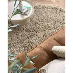 Interieur05 rond hoogpolig vloerkleed polyester Pilo taupe - 290 x 200 cm