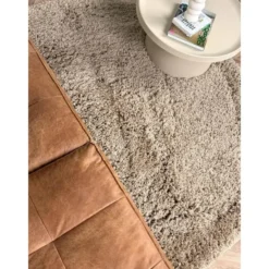 Interieur05 rond hoogpolig vloerkleed polyester Pilo taupe - 290 x 200 cm