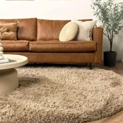 Interieur05 rond hoogpolig vloerkleed polyester Pilo taupe - 290 x 200 cm