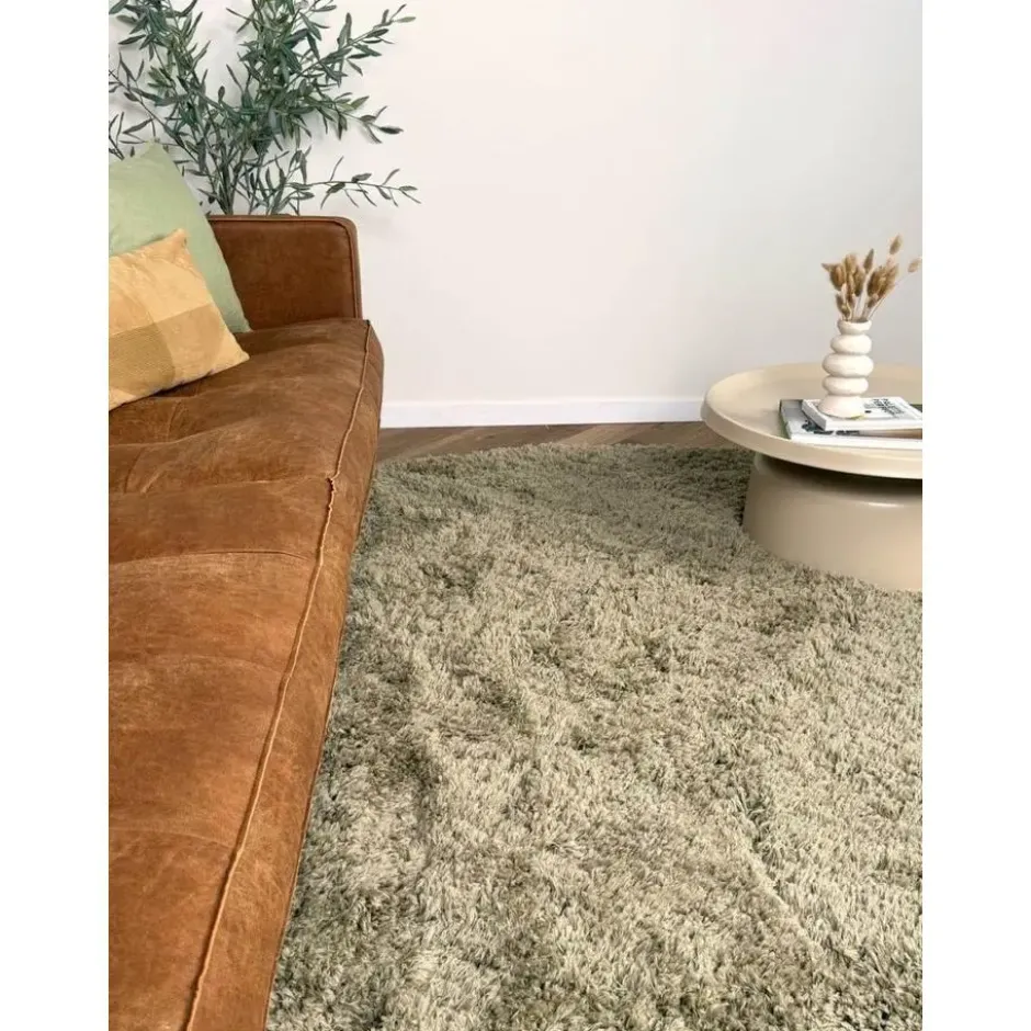 Interieur05 rond hoogpolig vloerkleed polyester Pilo groen - 230 x 160 cm