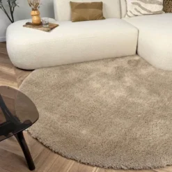 Interieur05 rond hoogpolig vloerkleed Furr bruin - 200 x 200 cm