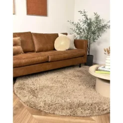 Interieur05 rond hoogpolig vloerkleed polyester Pilo taupe - 340 x 240 cm