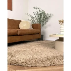 Interieur05 rond hoogpolig vloerkleed polyester Pilo taupe - 340 x 240 cm