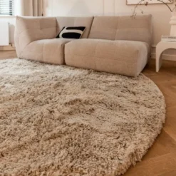 Interieur05 rond Hoogpolig Vloerkleed Polyester Pilo Beige - 120 x 120 cm