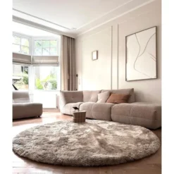 Interieur05 Rond Hoogpolig vloerkleed Odelia Stone - 240 x 240 cm