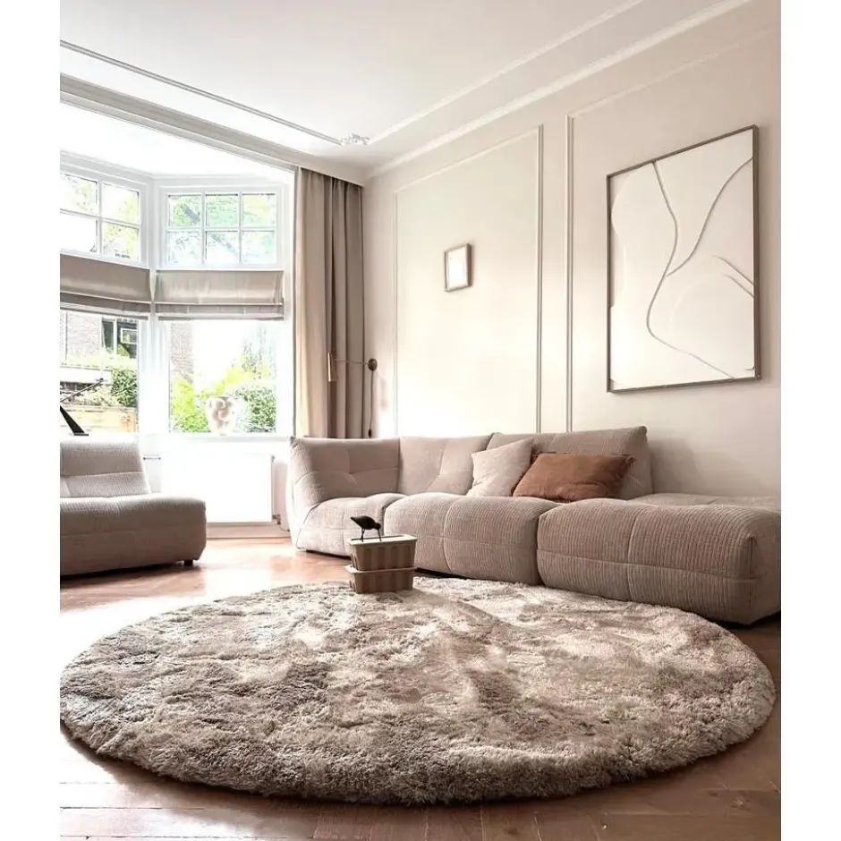 Interieur05 Rond Hoogpolig vloerkleed Odelia Stone - 240 x 240 cm