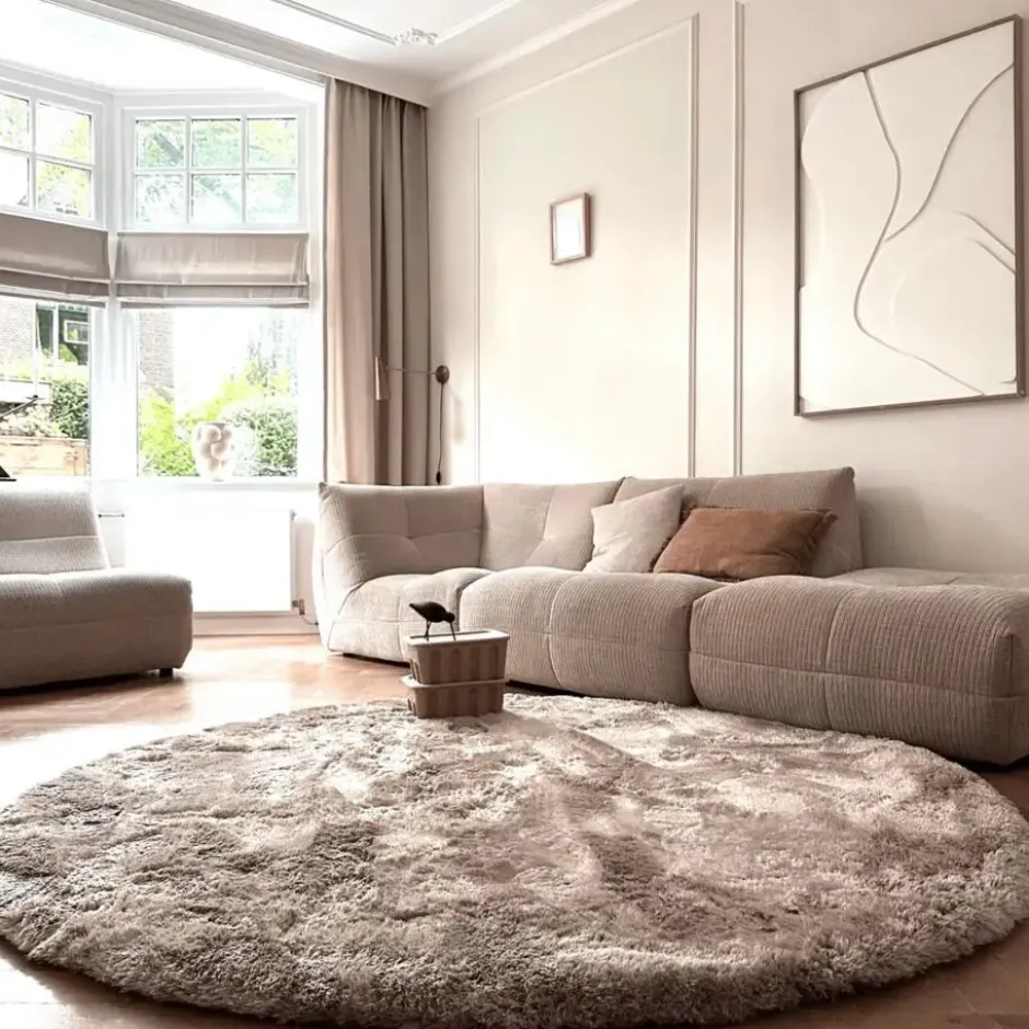 Interieur05 Rond Hoogpolig vloerkleed Odelia Stone - 240 x 240 cm