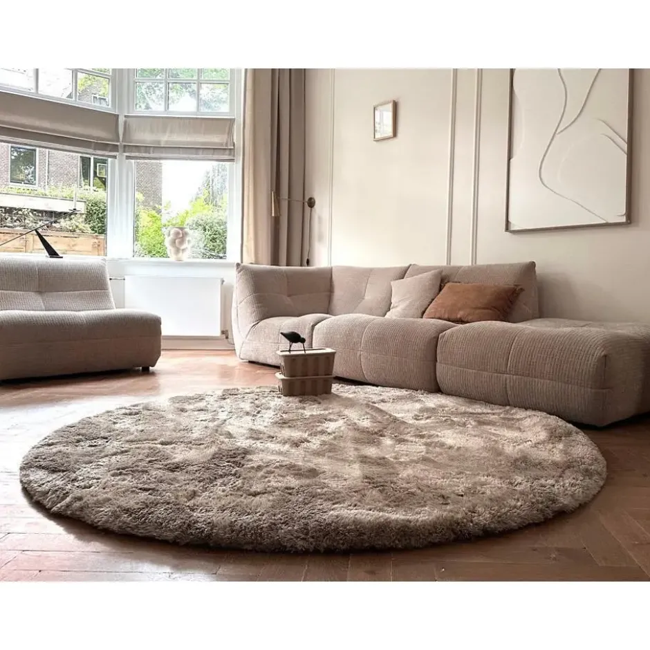 Interieur05 Rond Hoogpolig vloerkleed Odelia Stone - 240 x 240 cm