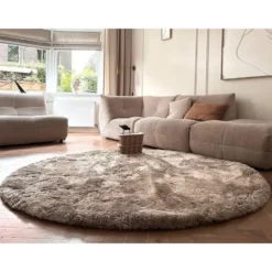 Interieur05 Rond Hoogpolig vloerkleed Odelia Stone - 240 x 240 cm