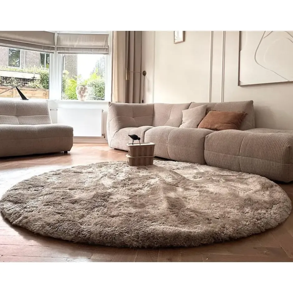 Interieur05 Rond Hoogpolig vloerkleed Odelia Stone - 240 x 240 cm