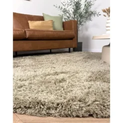 Interieur05 rond hoogpolig vloerkleed polyester Pilo groen - 340 x 240 cm