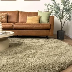 Interieur05 rond hoogpolig vloerkleed polyester Pilo groen - 340 x 240 cm