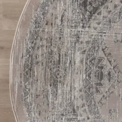 Interieur05 rond vintage Aila vloerkleed zand/beige - 120 x 120 cm