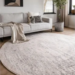 Interieur05 rond vintage Aila vloerkleed zand/beige - 120 x 120 cm