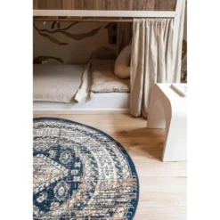 Interieur05 rond vintage vloerkleed Aila blauw - 160 x 160 cm