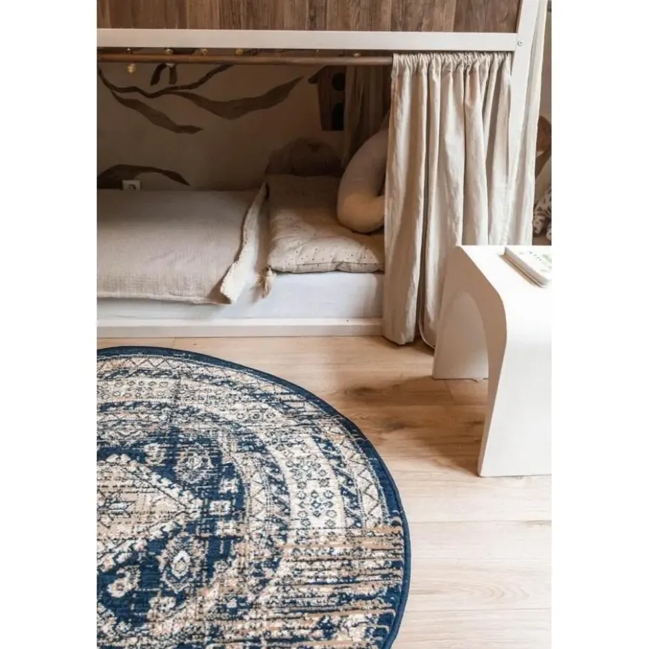 Interieur05 rond vintage vloerkleed Aila blauw - 160 x 160 cm