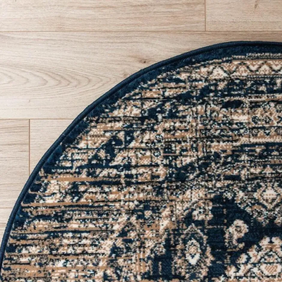 Interieur05 rond vintage vloerkleed Aila blauw - 160 x 160 cm