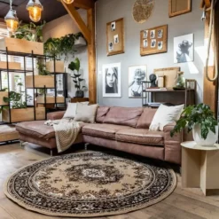 Interieur05 rond vintage Vloerkleed Nain Perzisch bruin - 200 x 200 cm