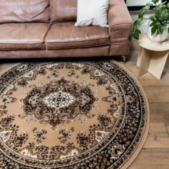 Interieur05 rond vintage Vloerkleed Nain Perzisch bruin - 200 x 200 cm