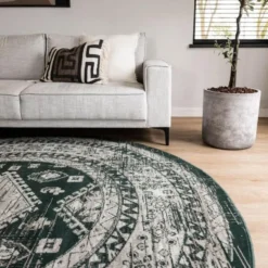 Interieur05 rond vintage vloerkleed Aila groen - 160 x 160 cm