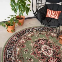 Interieur05 rond vintage vloerkleed Nain Perzisch groen - 100 x 100 cm