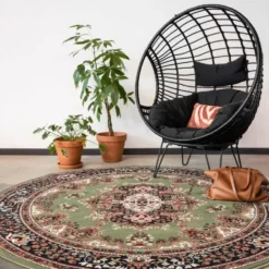 Interieur05 rond vintage vloerkleed Nain Perzisch groen - 100 x 100 cm