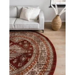 Interieur05 rond vintage vloerkleed Aila rood/oranje - 160 x 160 cm