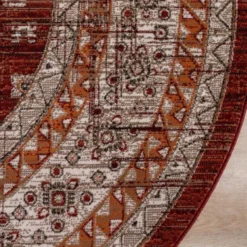 Interieur05 rond vintage vloerkleed Aila rood/oranje - 160 x 160 cm