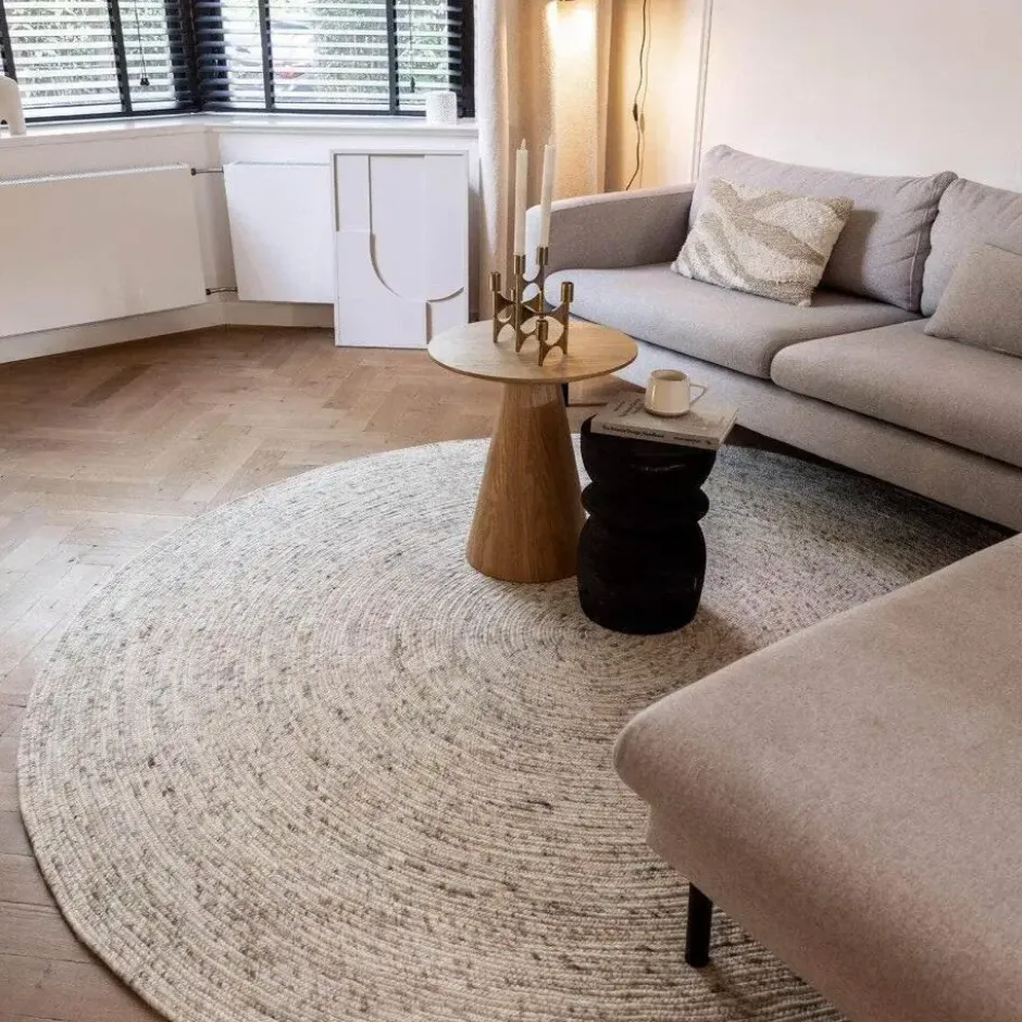 Interieur05 rond vloerkleed Gapo beige/wit - 180 x 180 cm